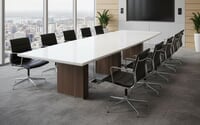 144" x 48" Custom Modern Boat-Shaped Conference Table w/Cable Channel Bases