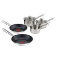 Tefal Elementary 5 Piece Set with 14 cm Milk 16/18 cm Saucepans with Lids and 20/24 cm Frying Pans, Stainless Steel, Silver