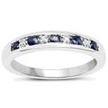 The Diamond Ring Collection: 3mm wide Sterling Silver Channel set Dark Blue Sapphire & Diamond Eternity Ring (Size V)