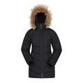 Mountain Warehouse Isla II Womens Down Jacket - Fur Hoodie, Two Zipped Pockets, Waterproof Winter Coat -Thermal Tested -50 - Ideal for Cold Weather Black 16