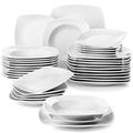 MALACASA Dinner Sets, 36-Piece Porcelain Square Plate Sets with 12-Piece Dinner Plates/Dessert Plates/Soup Plates, Series Julia, Service for 12, Ivory White