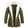 SS7 Women's Faux White Fur Parka Coat, Sizes 8 to 16 (UK - 8, Khaki)