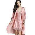 LSHARON Women's Sexy 100% Mulberry Silk Lace Pyjamas Sling Nightdress and Dressing Gown Set 19 Momme Pure Silk (L(Tag 2XL), Pink)