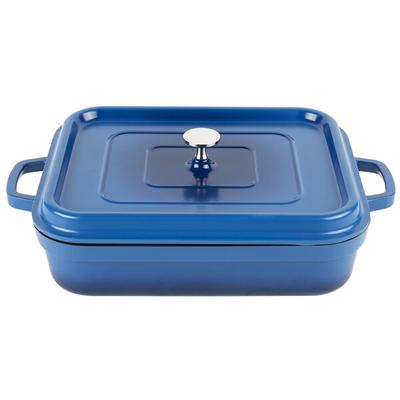 GET Heiss 5 Qt. Cobalt Blue Enamel Coated Cast Aluminum Roasting Pan with Lid - 12 7/8" x 10 7/8" x 2 3/4" CA-010-CB/BK/CC