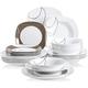VEWEET 'Nikita' 24-Piece Dinner Set Ivory White Porcelain Brown Lines Combination Sets Kitchen China Tableware Set with Bowls Dessert Plates Soup Plates Dinner Plates Service for 6