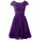 MACloth Women Lace Wedding Party Gown Cap Sleeve Short Mother of The Bride Dress (UK14, Purple)