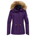 Wantdo Women's Winter Ski Jacket Outdoor Windproof Snow Sports Jacket Warm Fleece Coat Hooded Waterproof Windbreaker Jackets Dark Purple S