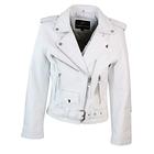 Speedpro Brando' Ladies Women White Classic Biker Motorcycle Motorbike Hide Leather Jacket