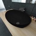 vidaXL Luxury Ceramic Basin Oval-shaped Sink Black 40 x 33 cm