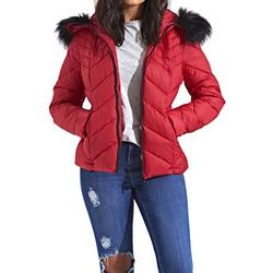 shelikes Women Jacket Zig Zag Quilt Premium Parka Coat Red 8