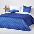 HOMESCAPES Navy Blue Velvet Bedspread Quilted Geometric Throw for King Size & Super King Size Bed - 250 x 260 cm