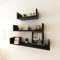 vidaXL 3 Black MDF U-shaped Floating Wall Display Shelves Book/DVD Storage