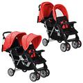 vidaXL Tandem Stroller Steel Red and Black Baby Travel Pram Pushchair Buggy