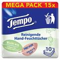 Tempo Reinigende Hand-Feuchttücher, parfüm- und alkoholfrei, dermatologisch getestet, 150 Tücher (10 Tücher x 15 Packungen)