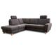 Cavadore Ecksofa Wisconsin mit Bettfunktion / Schlafsofa mit Federkern in Lederoptik / Inkl. 2 Kopfstützen + Stauraum / Landhausstil / Holzfüße in Buche / Mikrofaser / 248 x 88 x 215 cm / Dunkelgrau