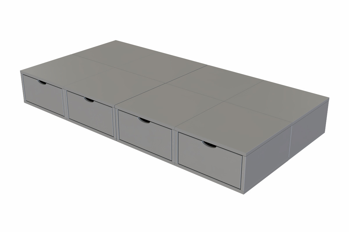 Lit 1 place avec rangement 90x200 Cube - Gris