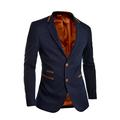 D&R Fashion Mens Blazer Jacket Blue Slim Fit Elbow Patches Smart Casual Sport Coat L 42