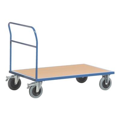 ROLLCART Schiebebügelwagen 100x70 cm Holz-Ladefläche blau, 112x99x70 cm