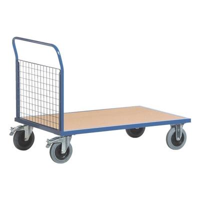 Gitter-Stirnwandwagen 120x80 cm Holz-Ladefläche blau, ROLLCART, 132x99x80 cm