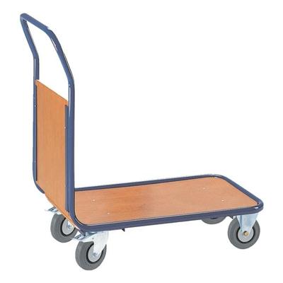 Magazinwagen mit Stirnwand 80x50 cm Holz-Ladefläche blau, ROLLCART, 90x90x50 cm