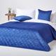 HOMESCAPES Navy Blue Velvet Bedspread Quilted Geometric Throw for Double Bed - 200 x 200 cm