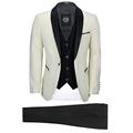 Mens 3 Piece Suit Tuxedo Ivory Cream Wedding Party Tailored Fit Black Shawl Lapel Dinner Jacket[TUX-SUIT-3039-9-CREAM,Cream,UK/US 48 EU 58,Trouser 42"]