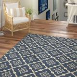 Blue/White 94 x 0.15 in Area Rug - Lark Manor™ Deltana Floral Blue Indoor/Outdoor Area Rug Polypropylene | 94 W x 0.15 D in | Wayfair