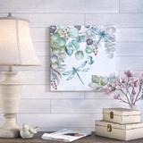 August Grove® 'Eucalyptus & Dragonfly' Watercolor Painting Print on Wrapped Canvas in Blue/Green | 48 H x 48 W x 1.5 D in | Wayfair