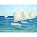 Buy Art For Less 'Sailboats' by Brendan Loughlin Painting Print on Wrapped Canvas Canvas, Cotton in Blue/White | 18 H x 24 W x 1.5 D in | Wayfair