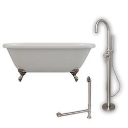 Cambridge Plumbing 60" x 29" Soaking Bathtub w/ Faucet Fiberglass/Acrylic in Gray | 23.75 H x 60 W in | Wayfair ADE60-150-PKG-BN-NH