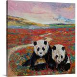 Winston Porter Anjola Panda Paradise by Michael Creese Painting Print on Canvas in Blue/Pink/Red | 30 H x 30 W x 1.25 D in | Wayfair