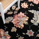 Black 105 x 0.25 in Area Rug - Lark Manor™ Hollander Floral Hand Hooked Wool Area Rug Wool | 105 W x 0.25 D in | Wayfair