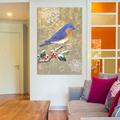 Charlton Home® Winter Birds Series: Bluebird II Painting Print on Wrapped Canvas Metal in Brown/Green/White | 60 H x 40 W x 1.5 D in | Wayfair
