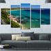 Design Art 'Beautiful Greek Beach of Sea' 5 Piece Photographic Print on Wrapped Canvas Set Canvas in Blue | 32 H x 60 W x 1 D in | Wayfair