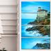 Design Art 'Boccale Castle on Cliff Rock & Sea' 4 Piece Graphic Art on Wrapped Canvas Set Canvas in Blue | 48 H x 28 W x 1 D in | Wayfair