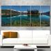 Design Art 'Row of Pine Trees & Mountain Lake' 5 Piece Photographic Print on Wrapped Canvas Set Canvas in Blue | 28 H x 60 W x 1 D in | Wayfair