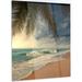 Design Art 'Beautiful Tropical Beach w/ Palms' Photographic Print on Metal in Blue | 28 H x 12 W x 1 D in | Wayfair MT12928-12-28