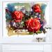 Design Art 'Large Roses Composition' 3 Piece Painting Print on Wrapped Canvas Set Canvas in Red | 28 H x 36 W x 1 D in | Wayfair PT14943-3P