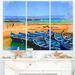 Design Art Boats in Sea - 3 Piece Graphic Art on Wrapped Canvas Set Canvas in Blue | 28 H x 36 W x 1 D in | Wayfair PT7618-3P