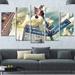 Design Art 'Library Way & 5th Avenue Street Signs' 5 Piece Photographic Print on Wrapped Canvas Set Canvas in Blue | 32 H x 60 W x 1 D in | Wayfair