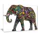 East Urban Home 'Floral Cheerful Elephant' Graphic Art Print on Canvas in Black | 12 H x 20 W x 1 D in | Wayfair EAAE7984 39319666