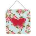 East Urban Home 'Butterfly Shabby Elegance Roses' Square Graphic Art Plaque Metal in Green/Pink/Red | 6 H x 6 W x 0.02 D in | Wayfair