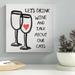 Ebern Designs Wine & Cats by Linda Woods - Wrapped Canvas Textual Art Print Canvas in Black/White | 18 H x 18 W x 0.75 D in | Wayfair