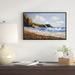 East Urban Home 'Sea w/ Seagull' Framed Oil Painting Print on Wrapped Canvas Metal in Blue/Brown | 32 H x 42 W x 1.5 D in | Wayfair