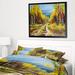 East Urban Home 'Golden Autumn' Framed Oil Painting Print on Wrapped Canvas Metal in Blue/Green/Yellow | 16 H x 32 W x 1 D in | Wayfair