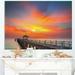 Design Art Wooden Bridge Under Yellow Sky Sea Pier Photographic Print on Wrapped Canvas Metal in Blue/Orange | 16 H x 32 W x 1 D in | Wayfair