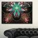 Design Art Large Star Flower Fractal Pattern Large Floral Graphic Art on Wrapped Canvas Metal in Black/Green/Pink | 16 H x 32 W x 1 D in | Wayfair