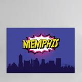 East Urban Home Comic Book Skyline Series: Memphis Graphic Art on Wrapped Canvas in Black/Blue/Pink | 18 H x 26 W x 1.5 D in | Wayfair