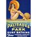 Buyenlarge 'Palisade Amusement Park Surf Bathing' by Berkshire Printing Vintage Advertisement in Blue/Yellow | 42 H x 28 W x 1.5 D in | Wayfair