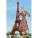 Buyenlarge Paris Brown Plaid Frock by Sara Pierce - Advertisements Print in Brown/Green/Indigo | 30 H x 20 W x 1.5 D in | Wayfair